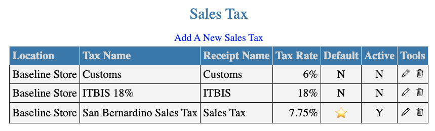 Sales Tax List